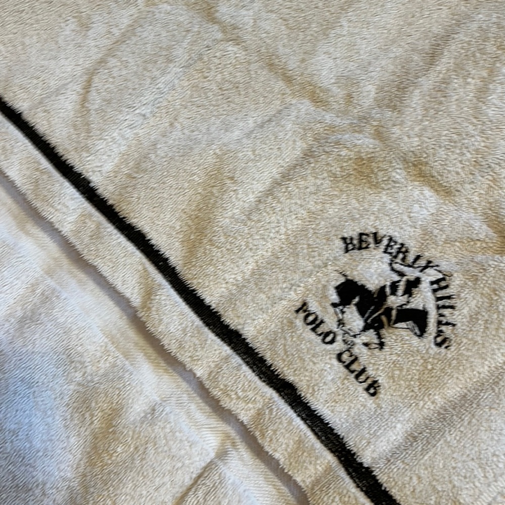 Beverly Hills polo club, vintage, white, gray and black towel